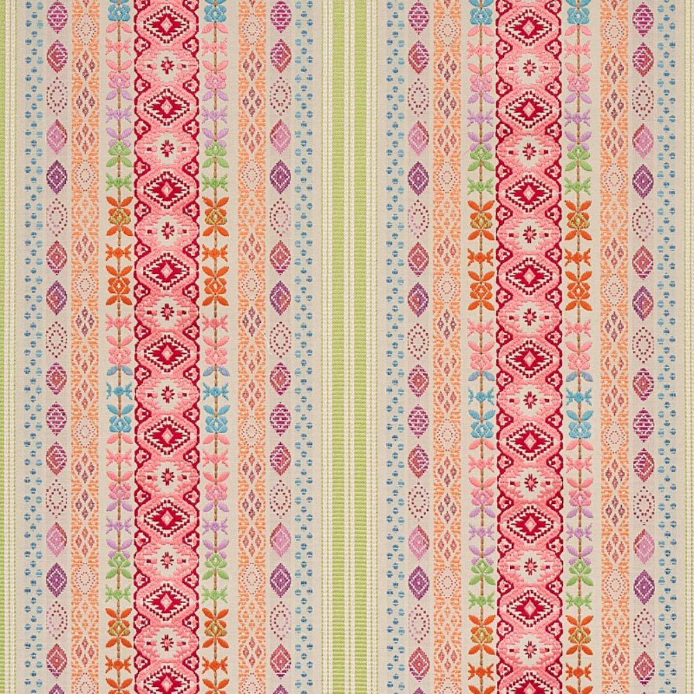 Schumacher 79682 Cosima Embroidery Fabric in Pink Multi