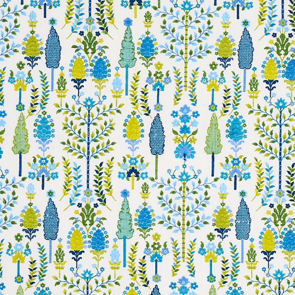 Schumacher 79821 Desna Embroidery Fabric in Blue & Green