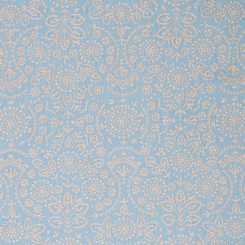Schumacher 79860 Tiana Embroidery Fabric in Chambray