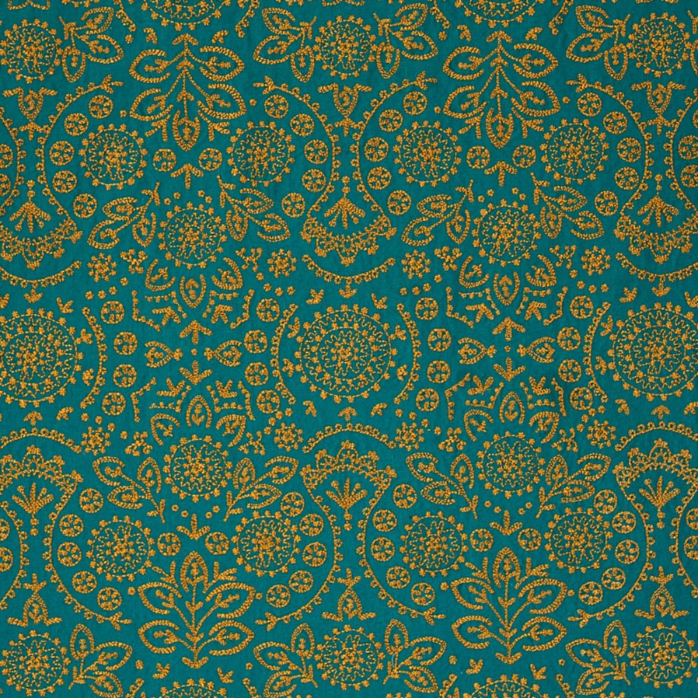 Schumacher 79862 Tiana Embroidery Fabric in Peacock
