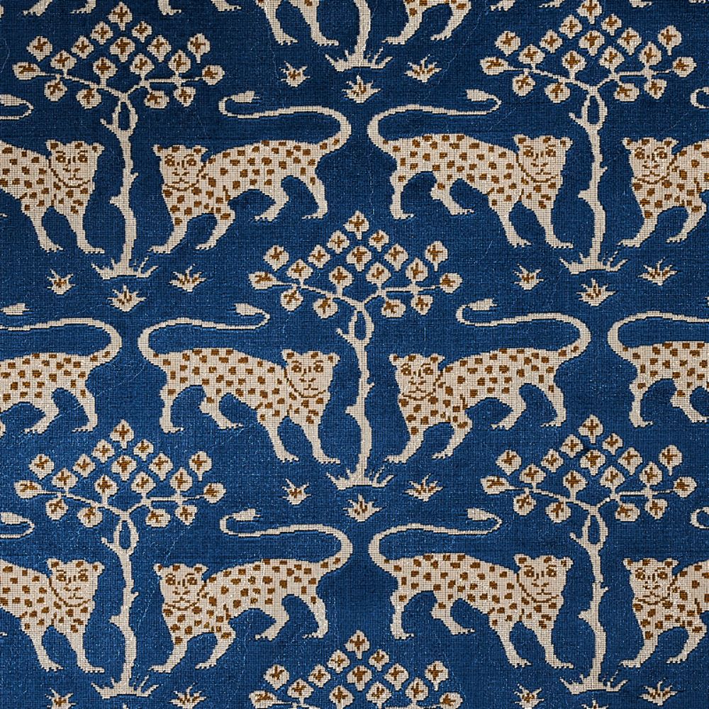 Schumacher 80082 Woodland Leopard Velvet Fabric in Saphire