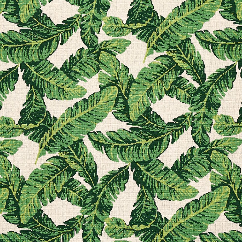 Schumacher 80090 Tropical Leaf Epingle Fabric in Green & Ivory