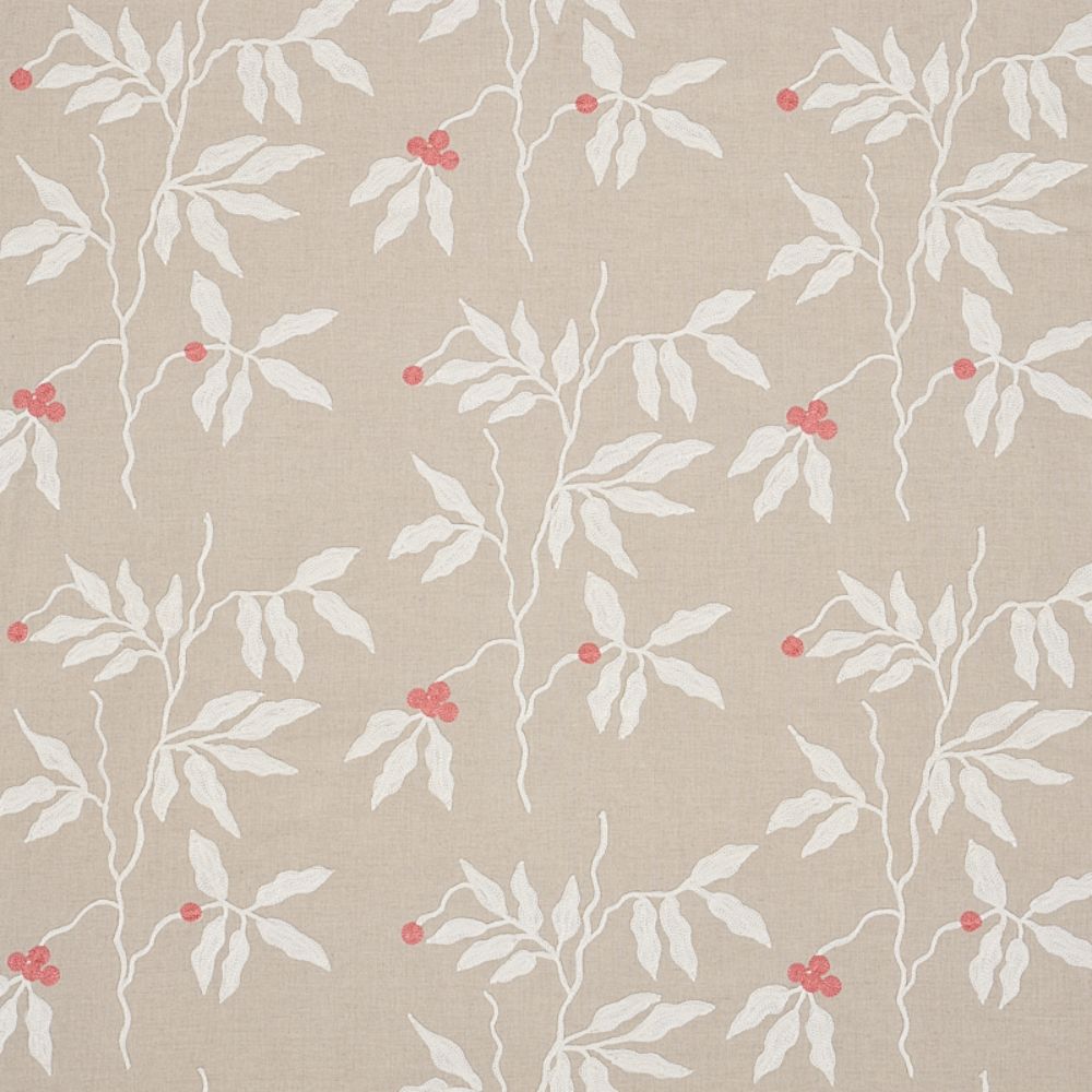 Schumacher 80431 Lilla Embroidery Fabrics in Ivory On Neutral