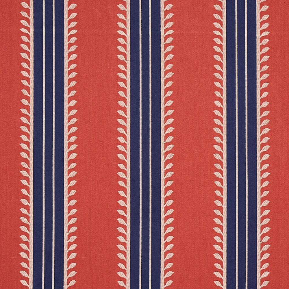 Schumacher 80721 Etruscan Stripe Fabrics in Red & Blue