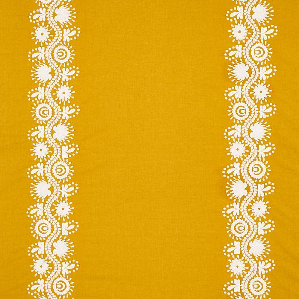 Schumacher 80740 Theodora Embroidery Fabrics in Saffron