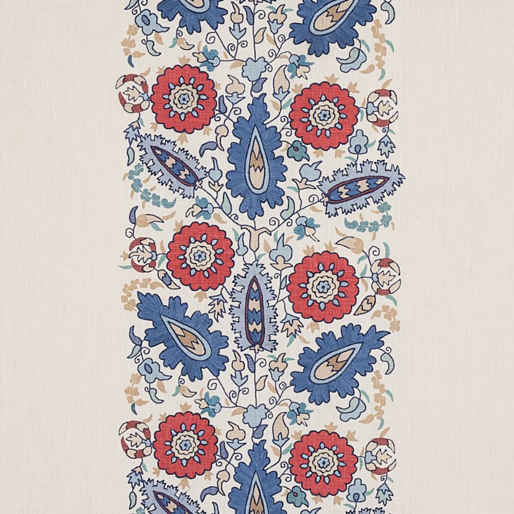 Schumacher 80750 Anatolia Embroidery Fabrics in Blue & Red