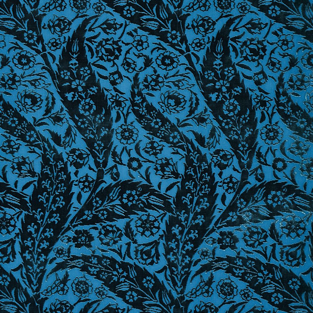 Schumacher 80780 Saz Paisley Silk Velvet Fabrics in Blue