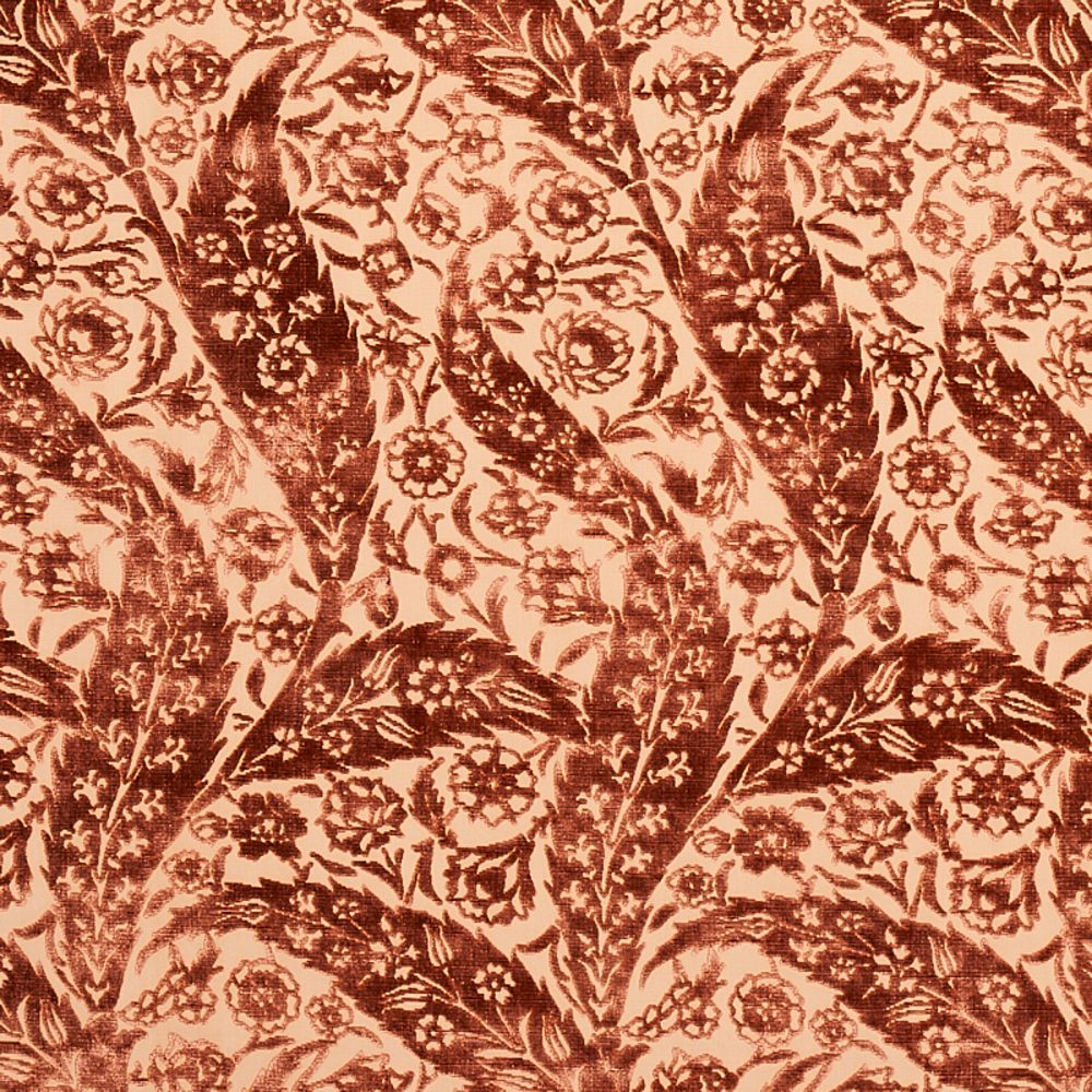 Schumacher 80781 Saz Paisley Silk Velvet Fabrics in Terracotta