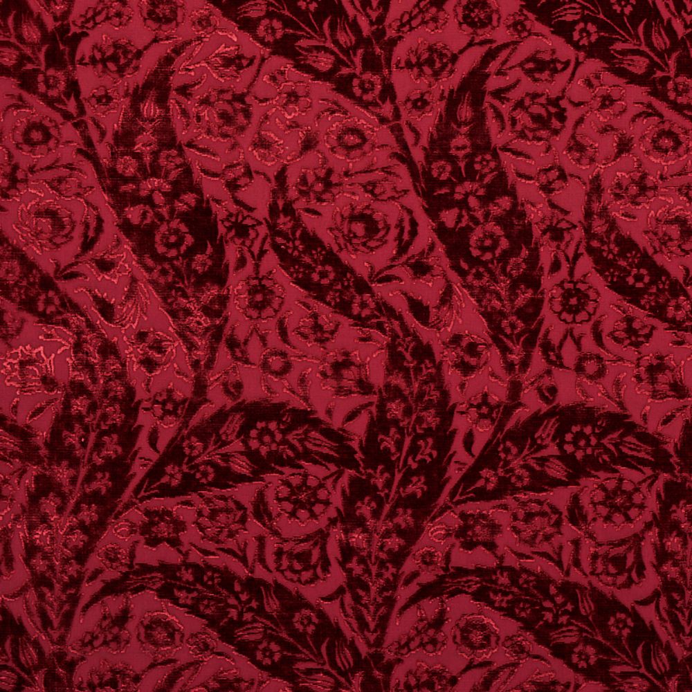 Schumacher 80782 Saz Paisley Silk Velvet Fabrics in Burgundy