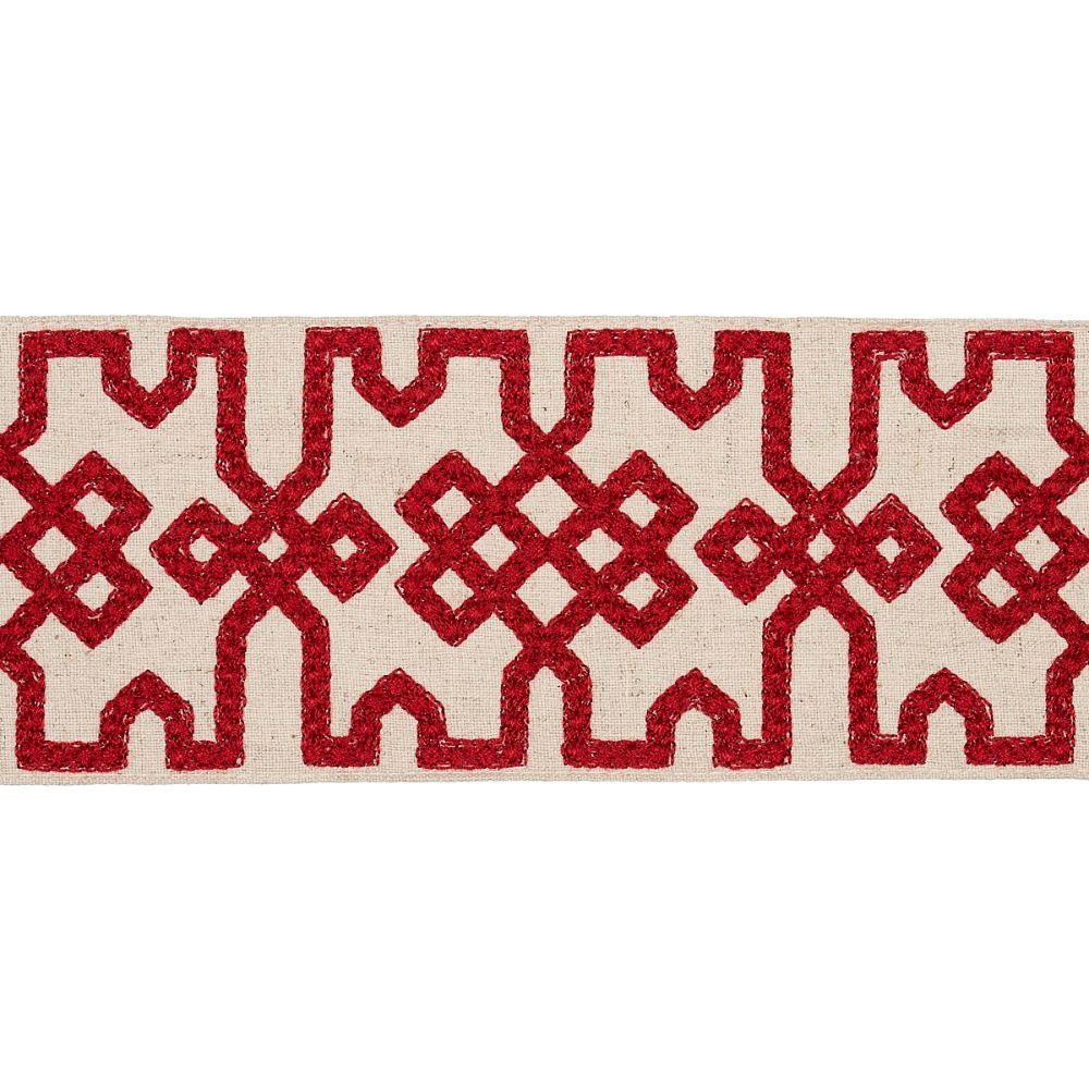 Schumacher 80881 Knotted Trellis Tape in Trims in Crimson On Unbleached