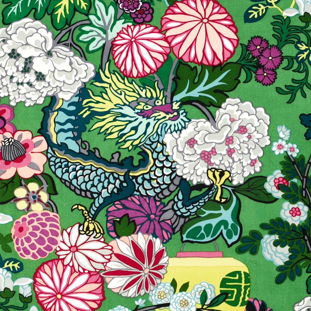 Schumacher 81171 Chiang Mai Dragon Velvet Fabrics in Jade