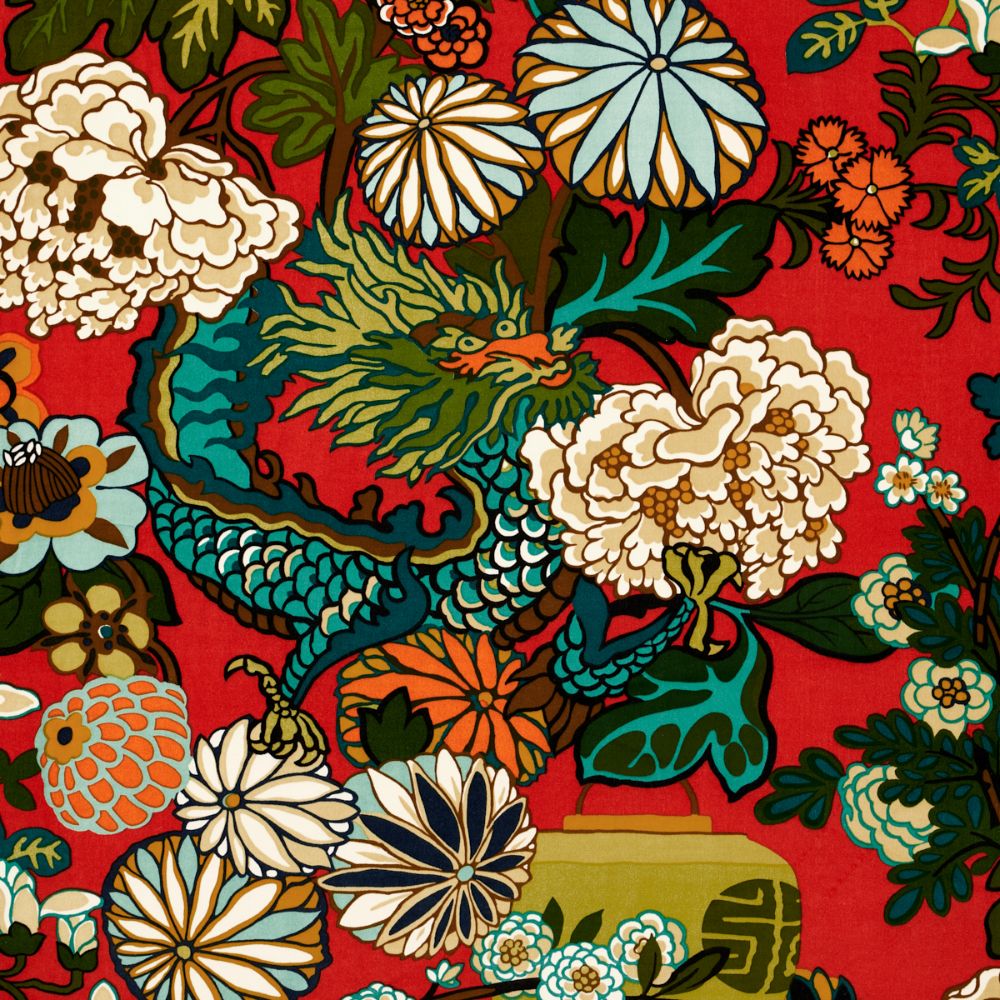 Schumacher 81172 Chiang Mai Dragon Velvet Fabrics in Laquer