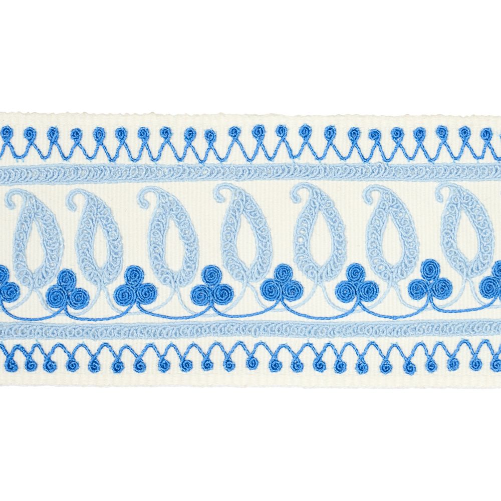 Schumacher 81230 Paisley Embroidered Tape Trims in Blues