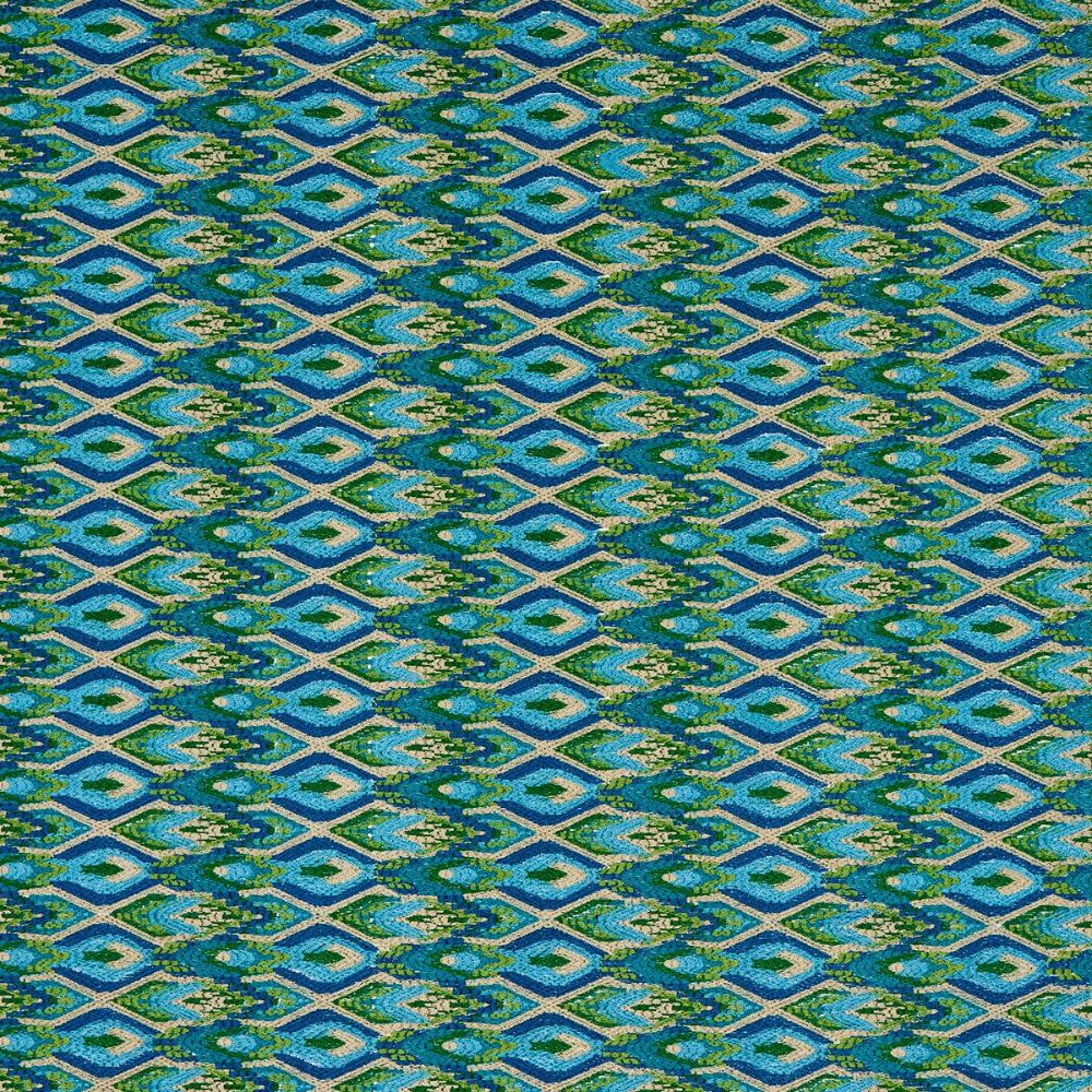 Schumacher 81470 Uncommon Threads Lorikeet Embroidery Fabric in Peacock
