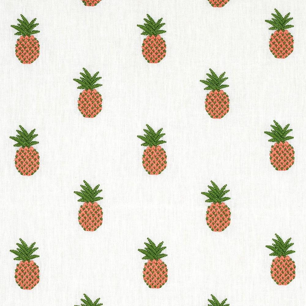 Schumacher 81530 Uncommon Threads Pineapple Embroidery Fabric in Apricot On Ivory
