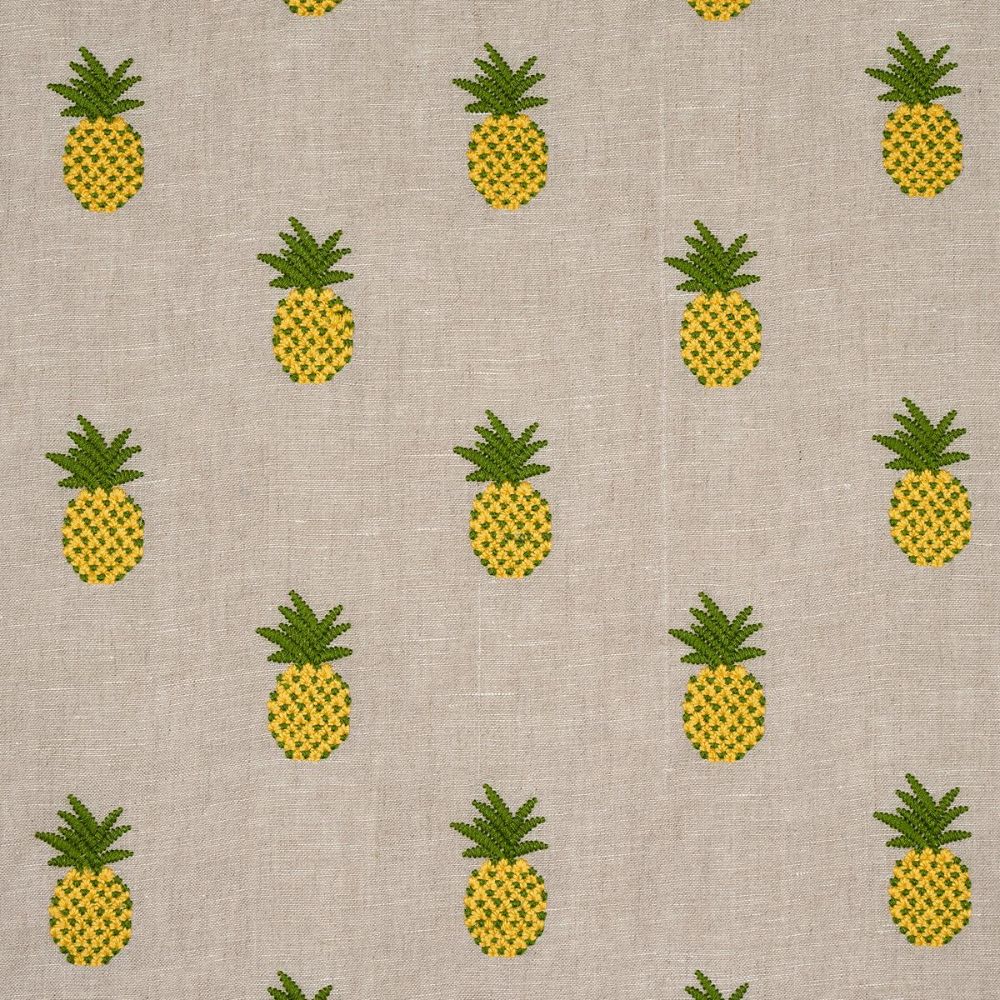 Schumacher 81531 Uncommon Threads Pineapple Embroidery Fabric in Green On Natural