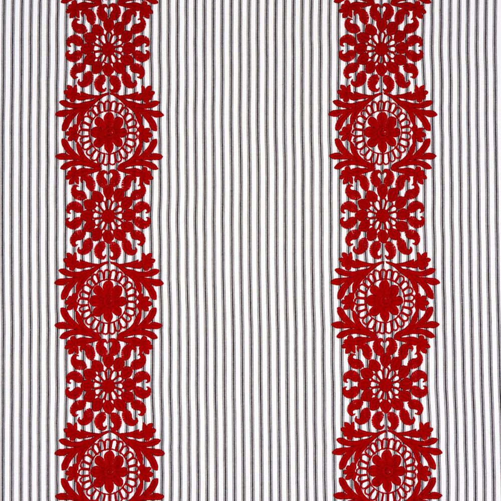 Schumacher 81542 Uncommon Threads Joelle Stripe Fabric in Red On Black