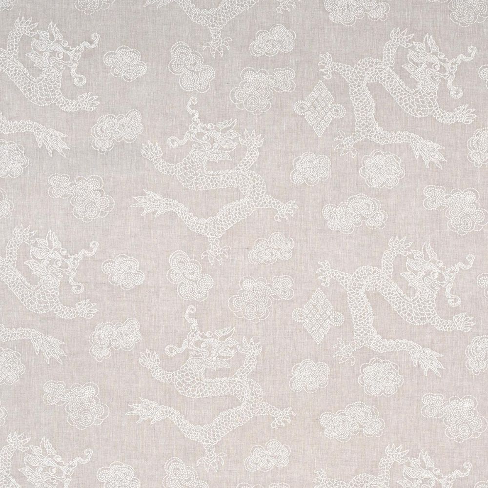Schumacher 81551 Uncommon Threads Dragon Embroidery Fabric in Ivory On Natural