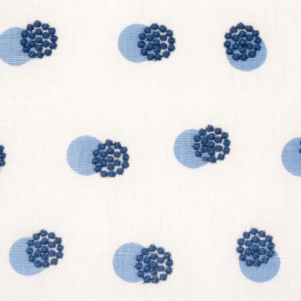 Schumacher 81841 Easy Elements Taylor Embroidery Fabric in Blue On Ivory