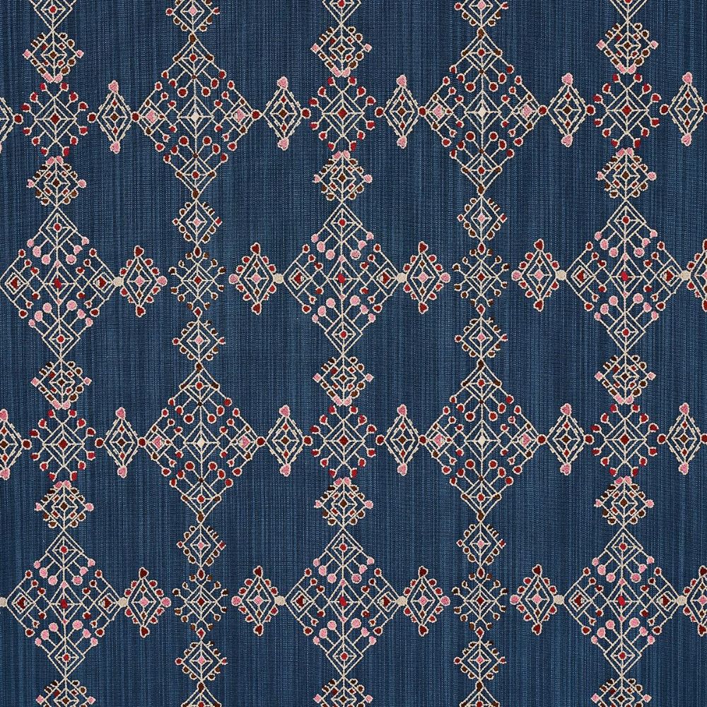 Schumacher 82081 Bohemia Kalindi Embroidery Fabric in Indigo