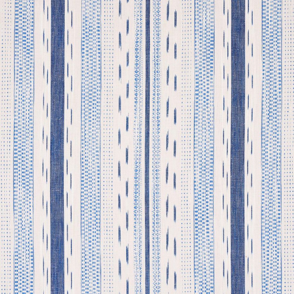 Schumacher 82110 Bohemia Mirza Ikat Stripe Fabric in Blue On Natural