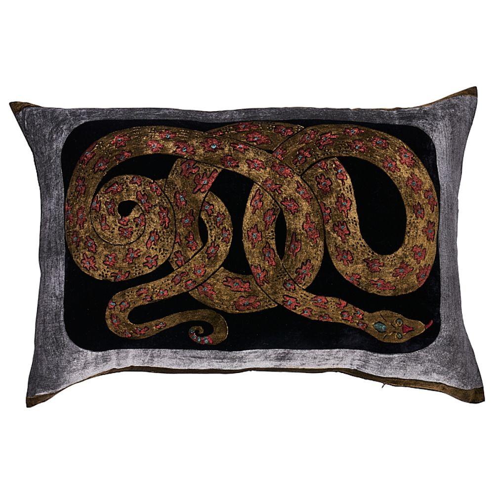 Schumacher SO000135 Gilded Serpiente Velvet Pillow Pillows & Accessories in Black