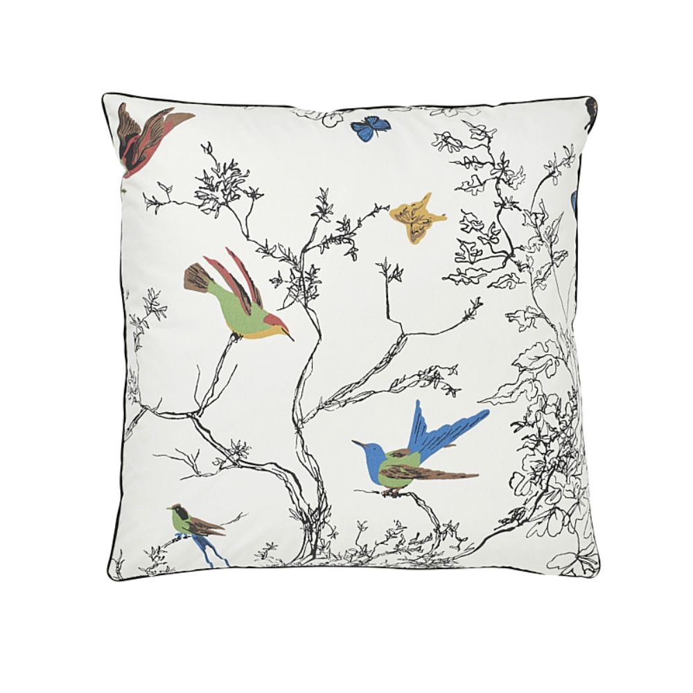 Schumacher SO17476005 Birds & Butterflies 20" Pillow in Multi On White
