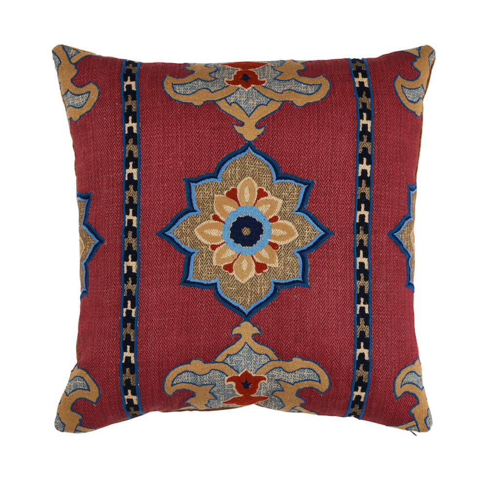 Schumacher SO17518006 Temara Embroidered 22" Pillow in Pomegranate