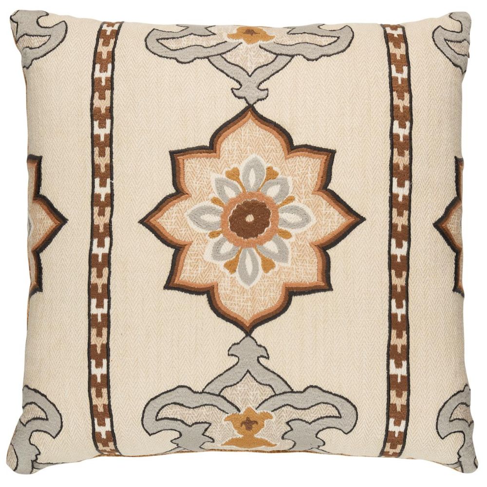 Schumacher SO17518206 Bohemia Temara Embroidered Print Pillow Pillows & Accessories in Natural