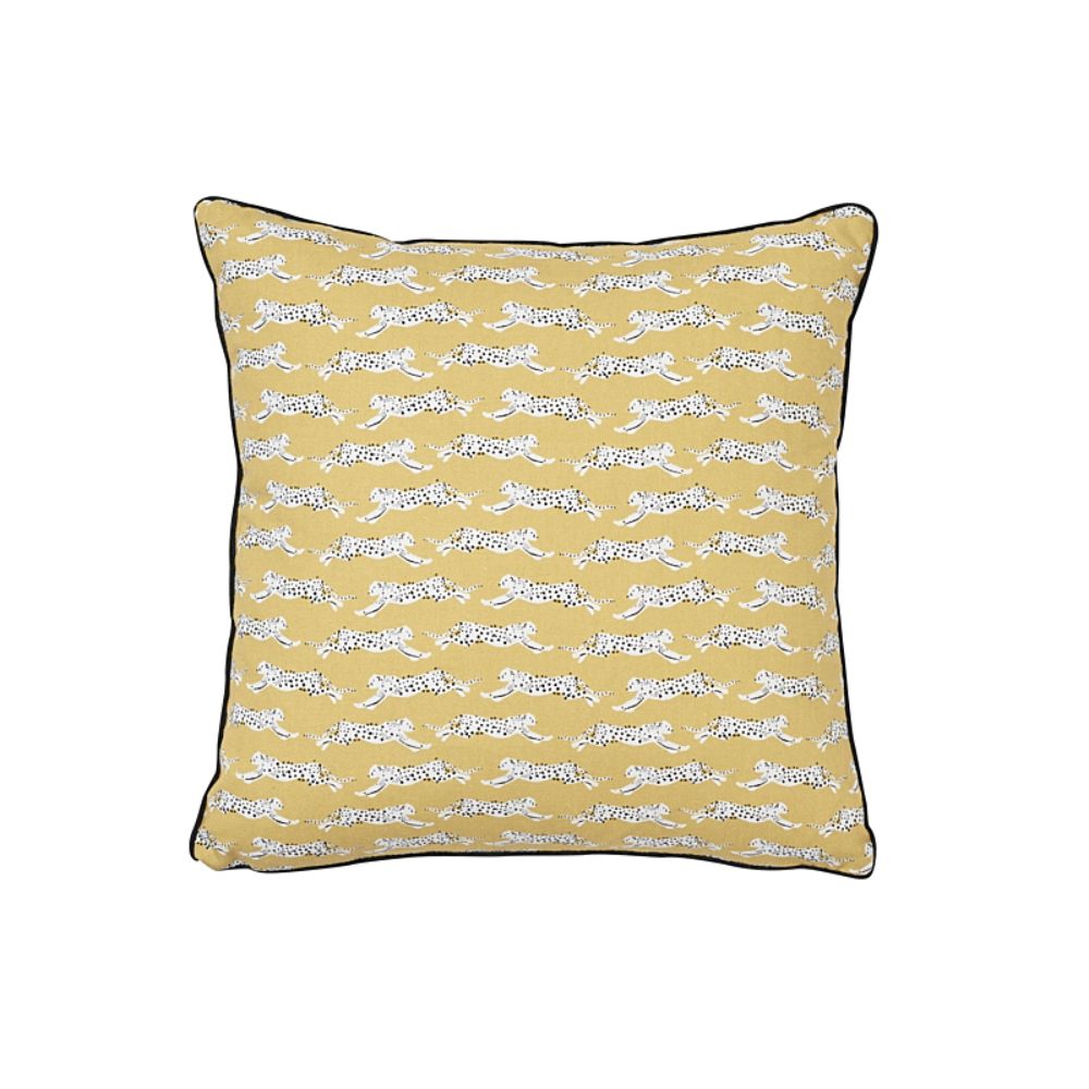 Schumacher SO17774002 Leaping Leopards Pillow in Yellow