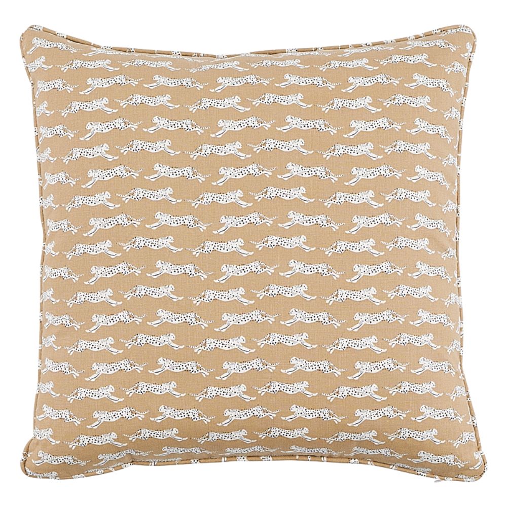 Schumacher SO17774103 Leaping Leopards 16" Pillow in Sand
