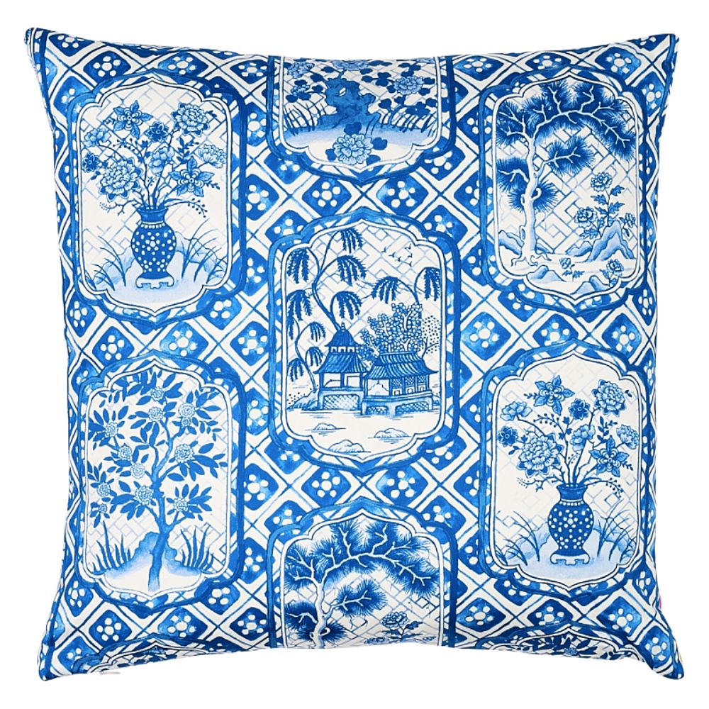 Schumacher SO17857104 Ting Ting & Bodhi Tree Pillow in Blue & Pink