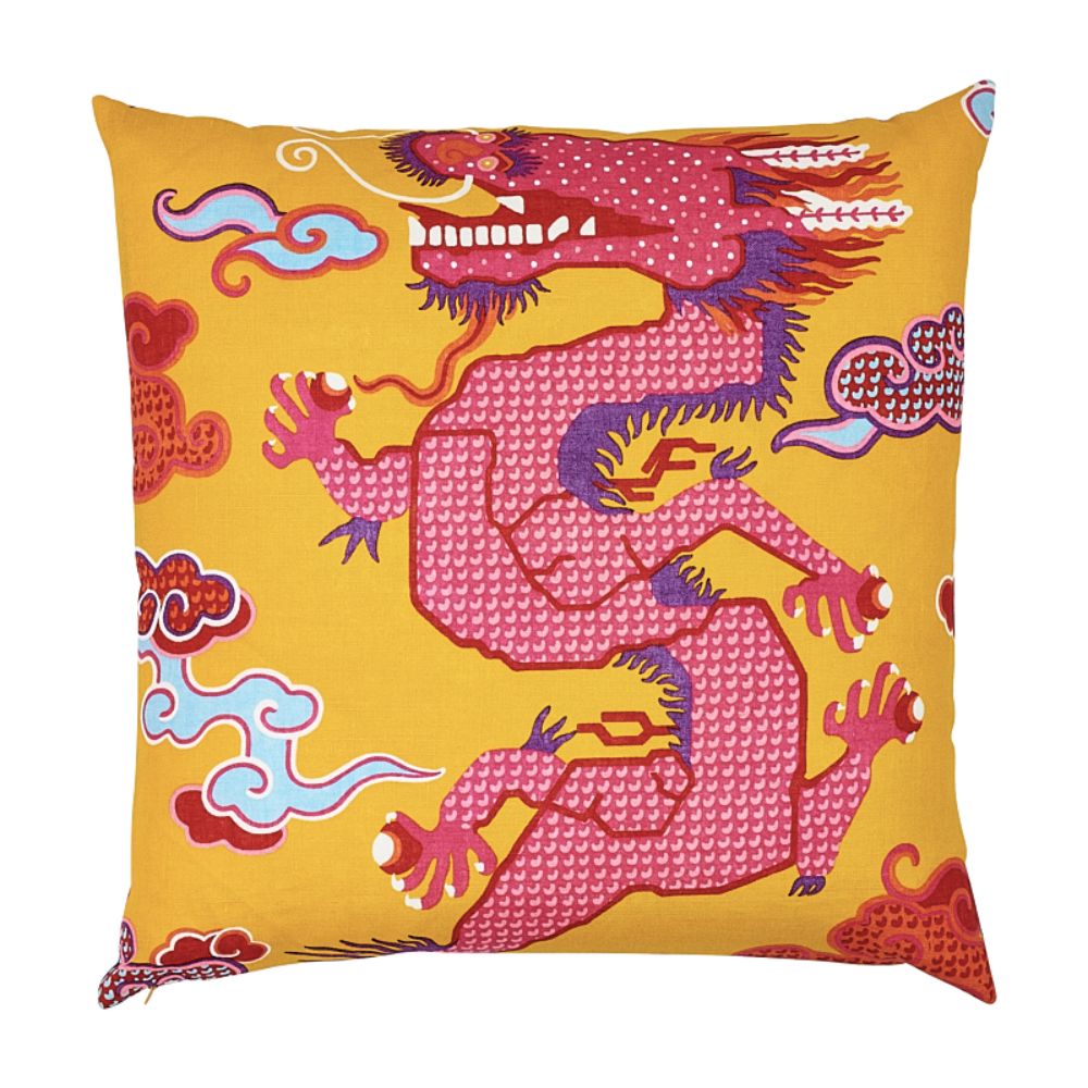 Schumacher SO17859105 Magical Ming Dragon 20" Pillow in Yellow & Red