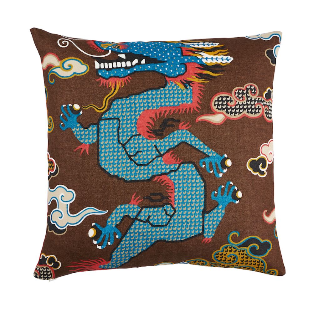 Schumacher SO17859205 Magical Ming Dragon 20" Pillow in Brown & Blue