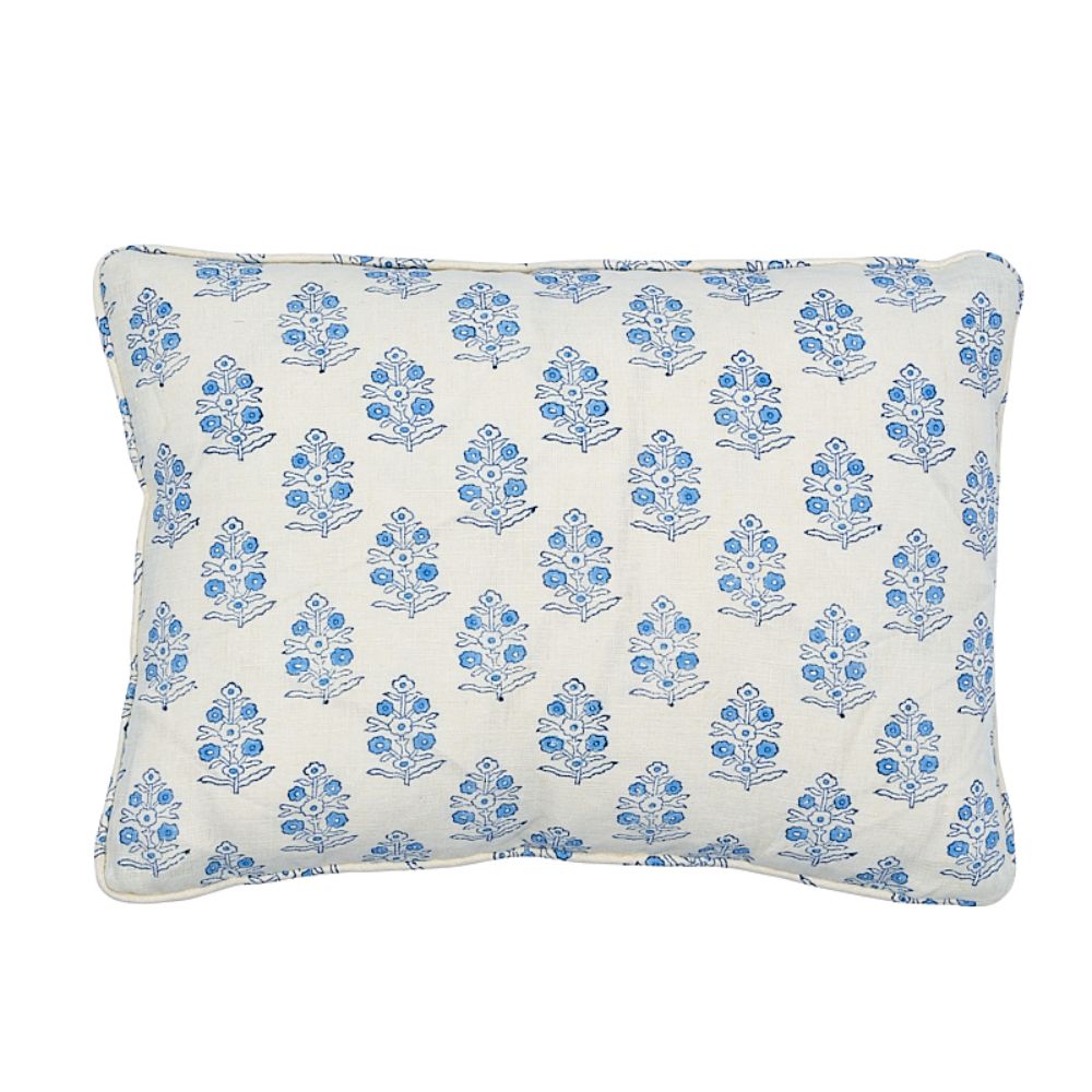 Schumacher SO17936012 Aditi Hand Blocked Print Pillow in Blue & White