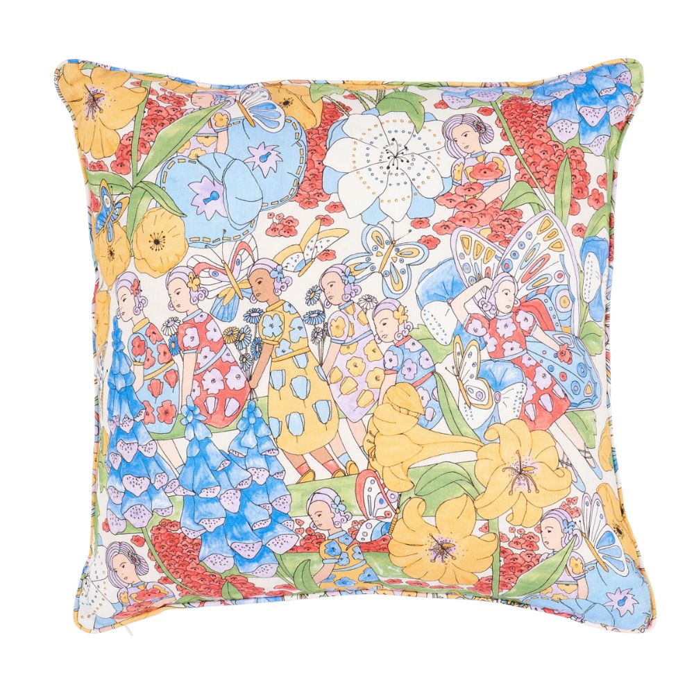 Schumacher SO18014006 Fairie Garden 22" Pillow Pillows & Accessories in Yellow & Ivory