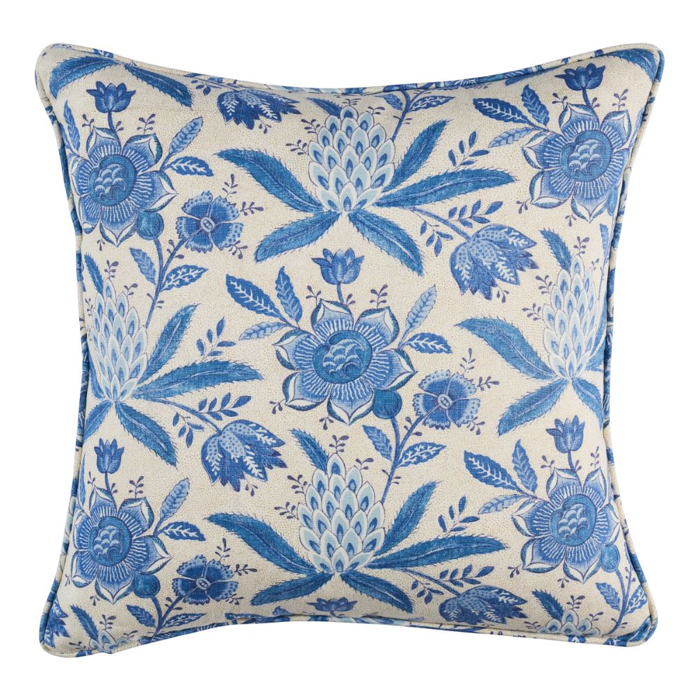 Schumacher SO18025104 Lafayette Botanical 18" Pillow Pillows & Accessories in Cornflower