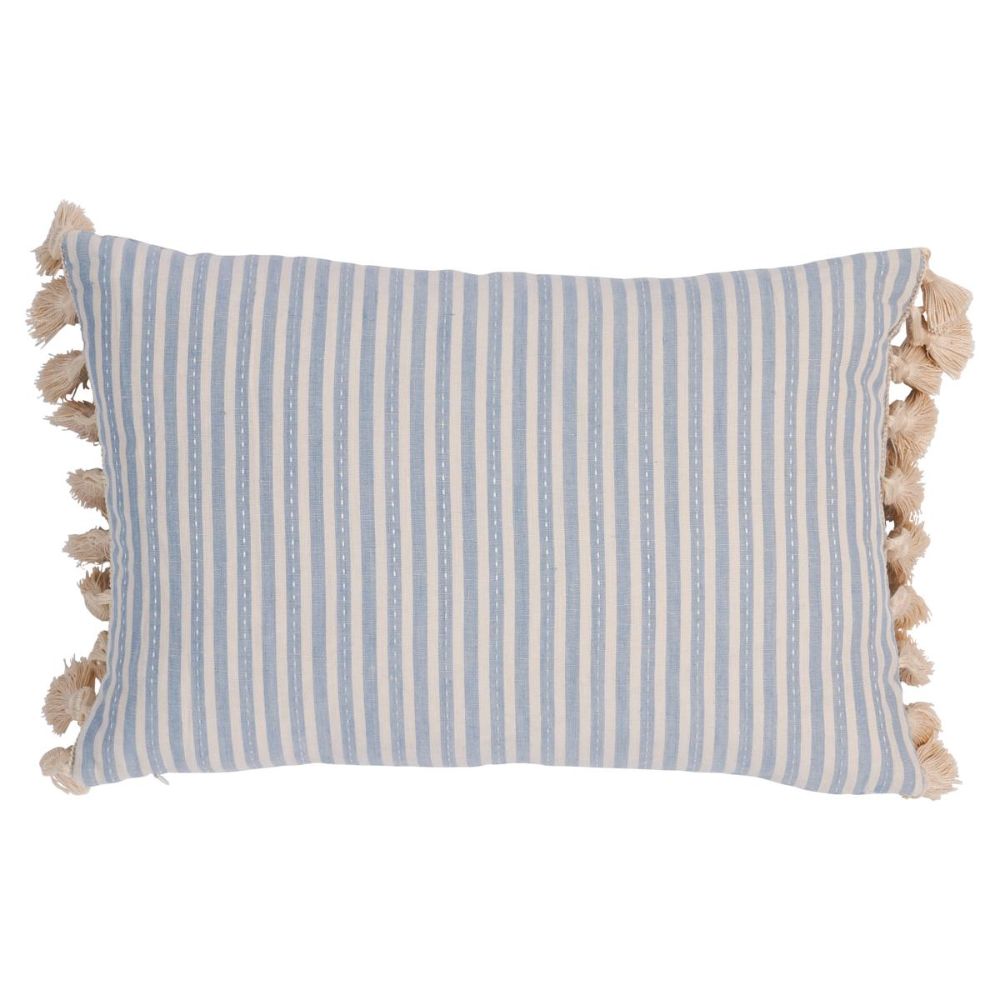 Schumacher SO18059012 New Traditional Provençal Mathias Ticking Stripe Pillow Pillows & Accessories in Sky