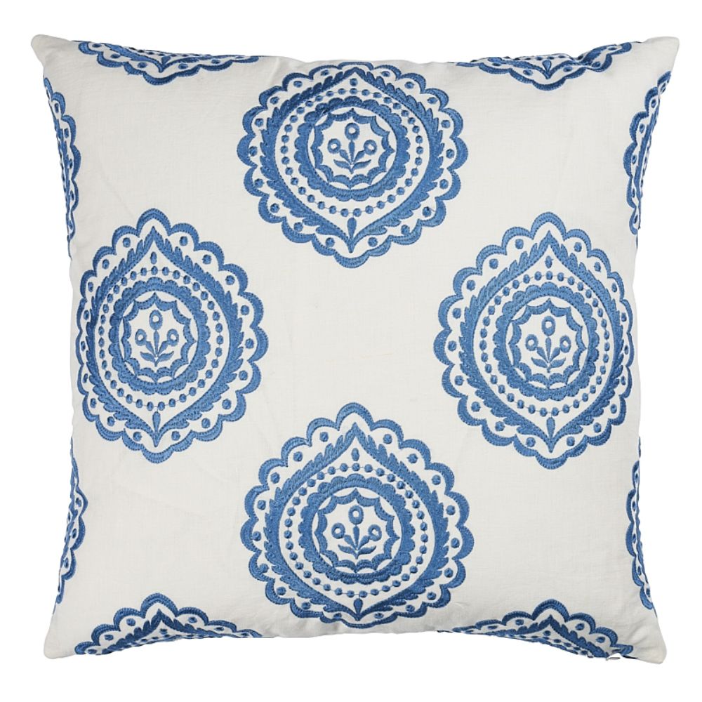 Schumacher SO7020606 Olana Embroidery 22" Pillow Pillows & Accessories in Blue& White