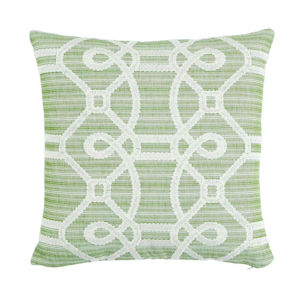 Schumacher SO7193304 Ziz Embroidery 18" Pillow in Green & White