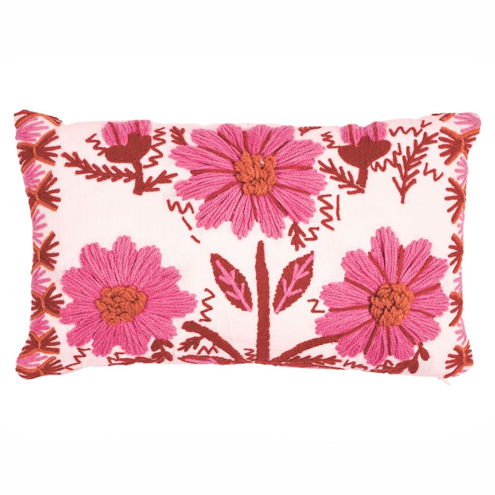 Schumacher SO723310109 Marguerite Embroidery Pillow in Blossom