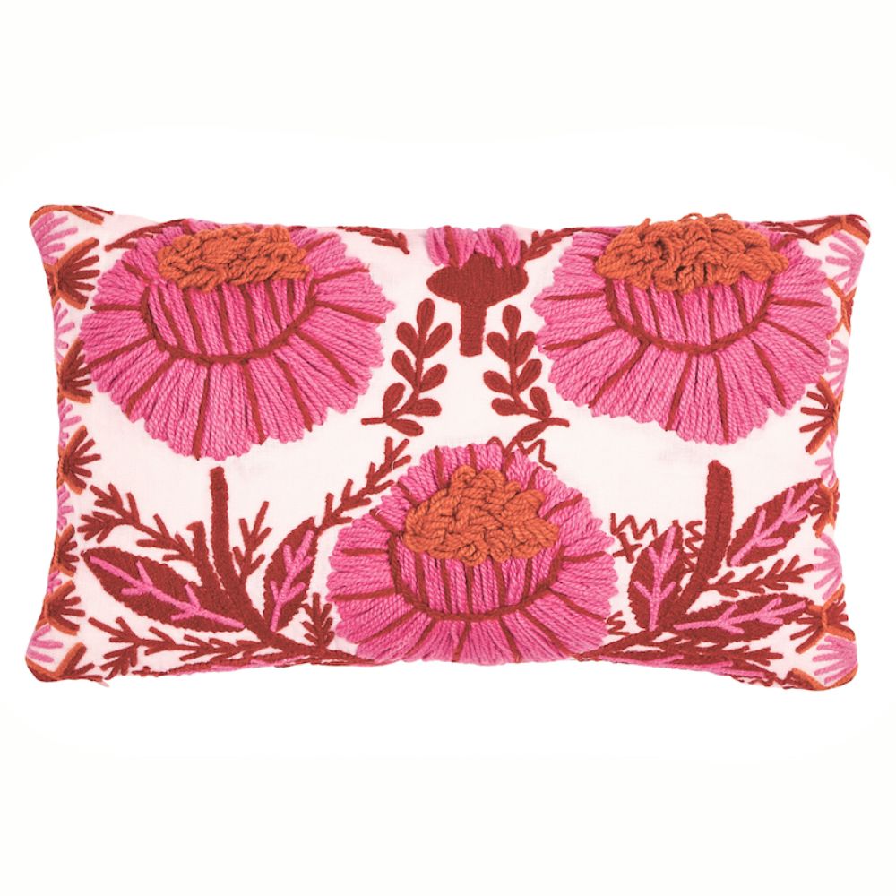 Schumacher SO723310209 Marguerite Embroidery Pillow in Blossom