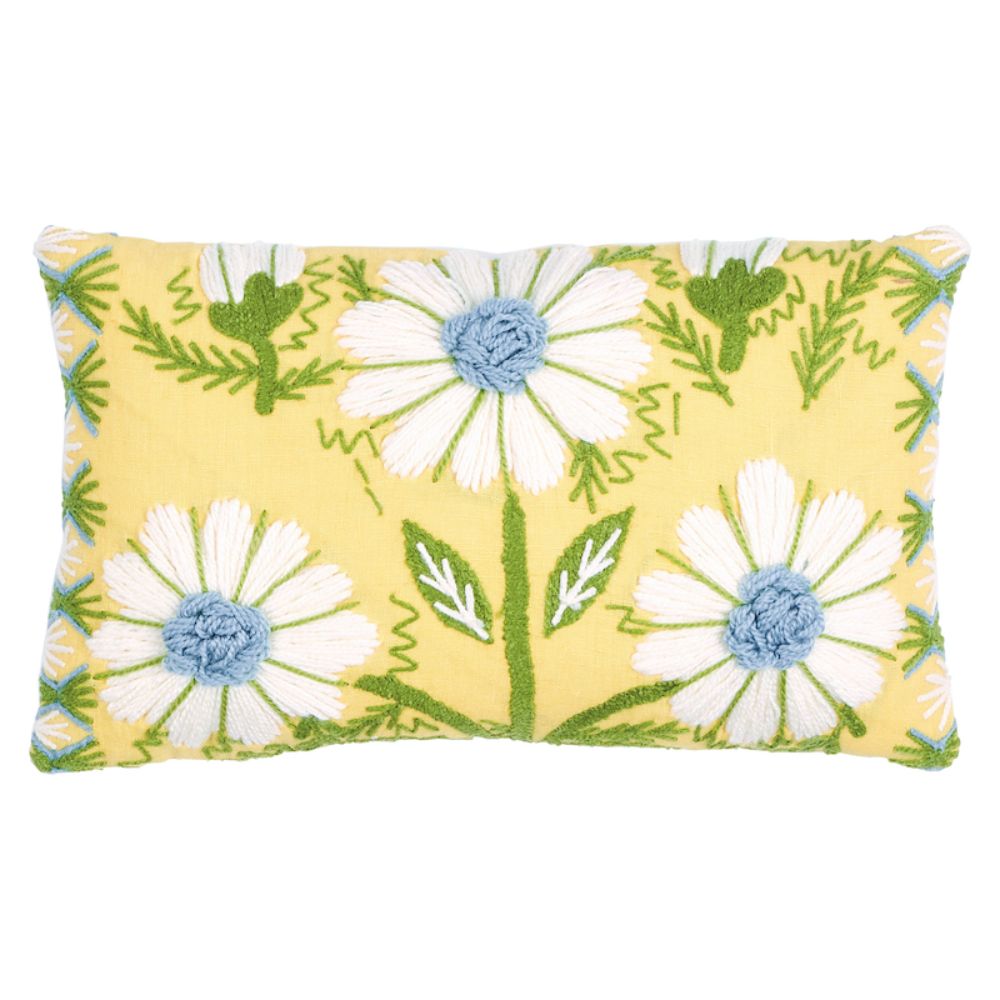Schumacher SO723330109 Marguerite Embroidery Pillow in Buttercup