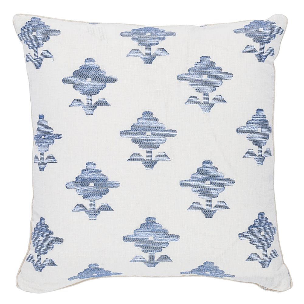 Schumacher SO7416303 Rubia Embroidery 16" Pillow Pillows & Accessories in Blue