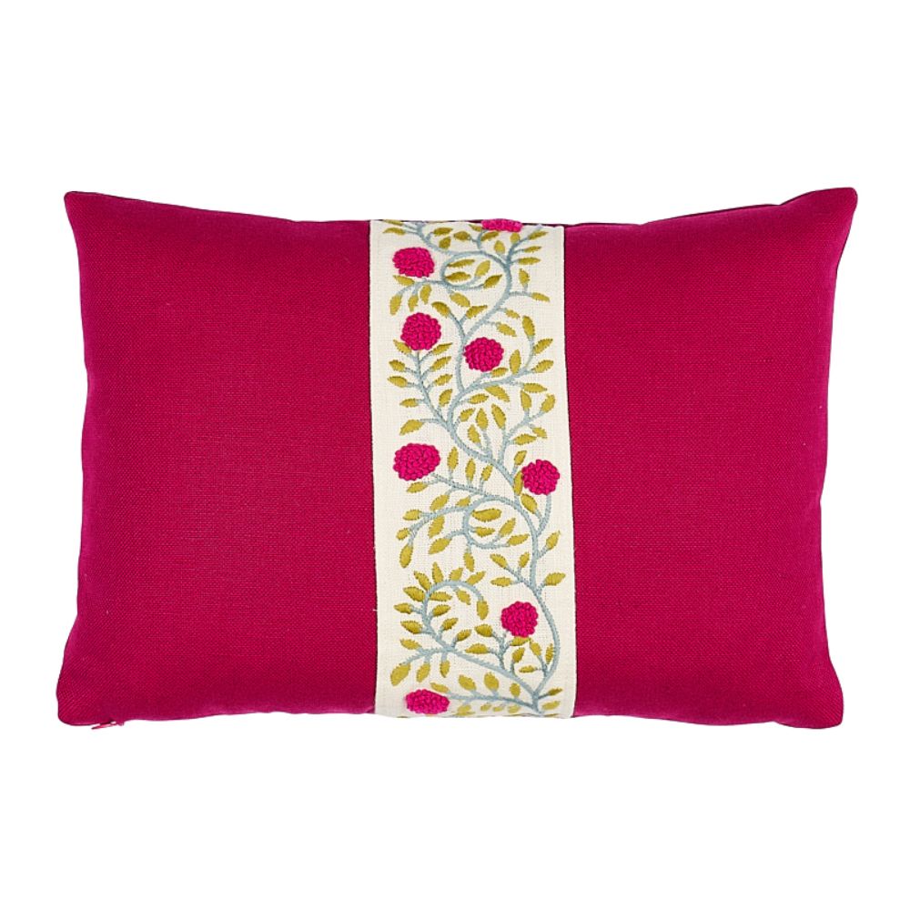 Schumacher SO7629311 Ashoka Pillow Pillows & Accessories in Magenta & Leaf