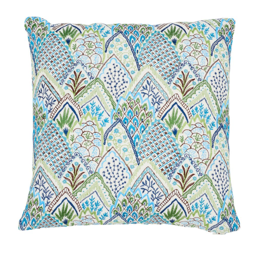 Schumacher SO7631104 Albizia Embroidery 18" Pillow in Blue & Green