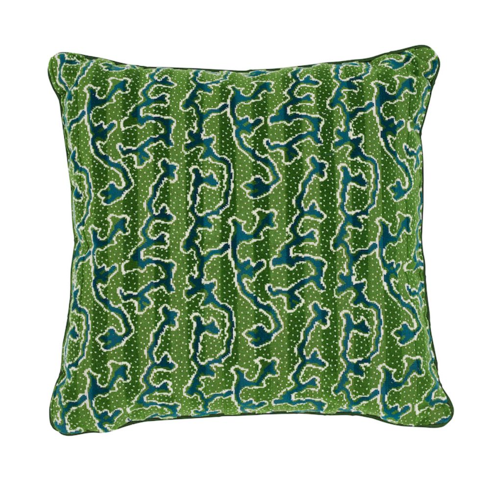 Schumacher SO7713004 Corail Velvet 18" Pillow in Emerald Green
