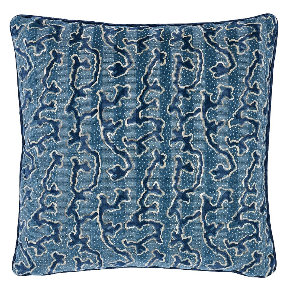 Schumacher SO7713105 Corail Velvet 20" Pillow Pillows & Accessories in Mediterranean