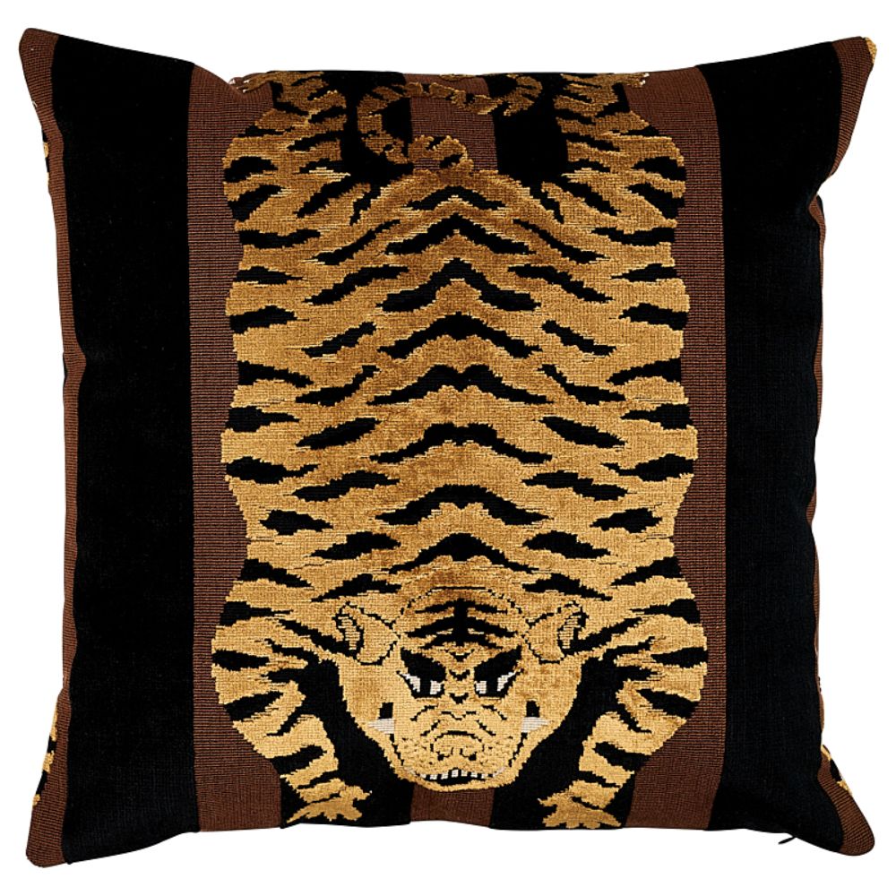 Schumacher SO7723204 Jokhang Tiger Velvet 18" Pillow in Brown & Black