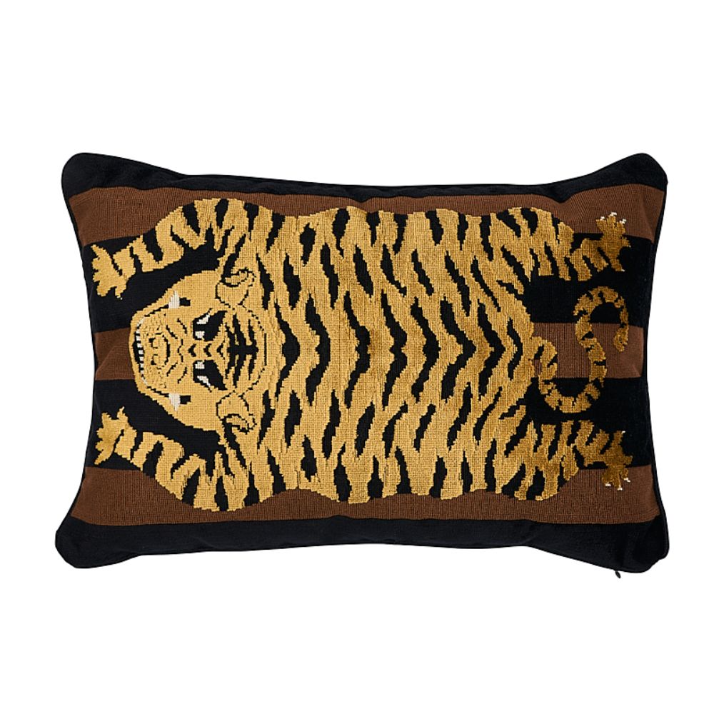 Schumacher SO7723215 Jokhang Tiger Velvet Pillow in Brown & Black